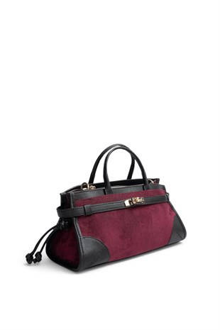 Silver Polo Bordo - Siyah Süet Kadın El Çantası SP1260