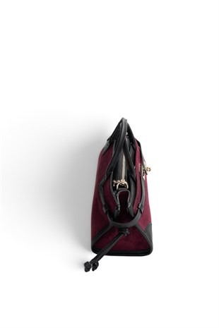 Silver Polo Bordo - Siyah Süet Kadın El Çantası SP1260