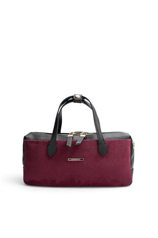Silver Polo Bordo - Siyah Süet Kadın El Çantası SP1276
