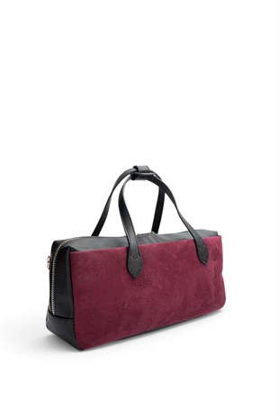 Silver Polo Bordo - Siyah Süet Kadın El Çantası SP1276