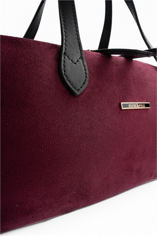 Silver Polo Bordo - Siyah Süet Kadın El Çantası SP1276