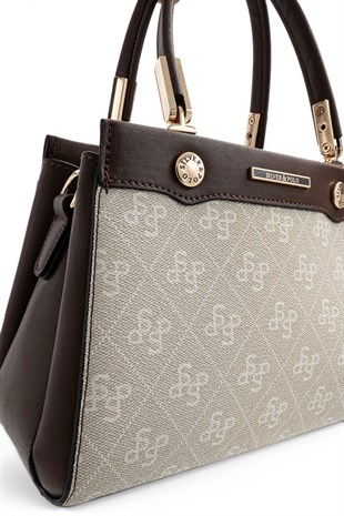 Silver Polo Taş - Kahve Monogram Kadın El Çantası SP1293