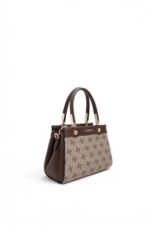 Silver Polo Koyu Bej - Kahve Monogram Kadın El Çantası SP1293