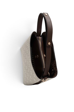 Silver Polo Taş - Kahve Monogram Kadın El Çantası SP1293