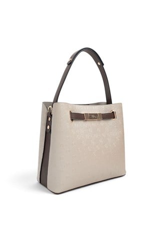 Silver Polo Bej - Kahve Logolu Kadın El Çantası SP1293