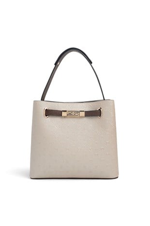 Silver Polo Bej - Kahve Logolu Kadın El Çantası SP1293