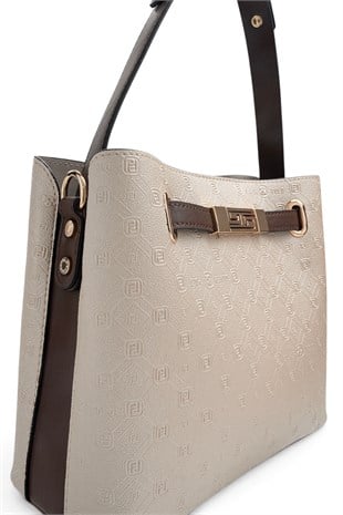 Silver Polo Bej - Kahve Logolu Kadın El Çantası SP1293