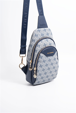 Silver & Polo SP959 Kadın Vücut Çantası Monogram Gri-Lacivert