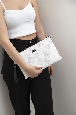 Silver & Polo SP1034 Kadın Portföy & Clutch Harita Beyaz-Antrasit