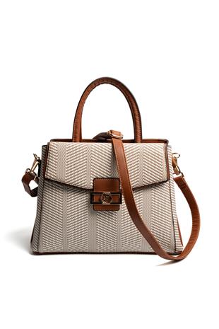 Silver & Polo SP1264 Kadın El Çantası Hasır Bej-Taba