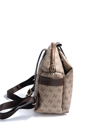 Silver & Polo SP771 Kadın Sırt Çantası Monogram Koyu Bej-Kahve