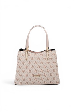 Silver Polo Pembe - Pudra Monogram Kadın El Çantası SP1205