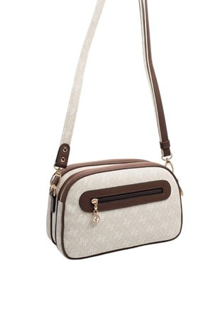 Silver Polo SP745 Kadın Çapraz Çanta Monogram Taş-Kahve