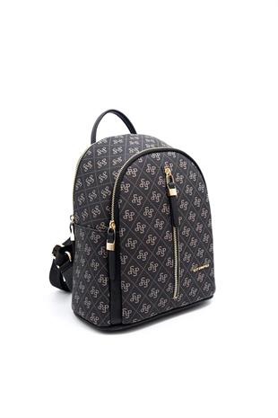 Silver & Polo SP901 Kadın Sırt Çantası Monogram Füme-Siyah