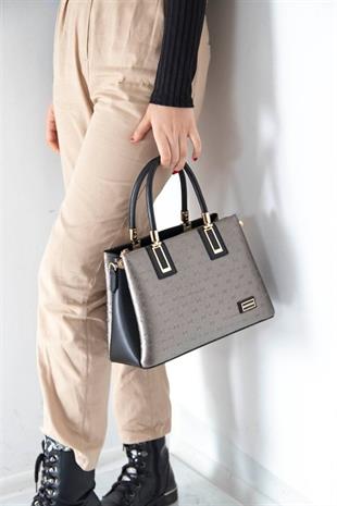 Silver & Polo SP1000 Kadın El Çantası Logolu Platin-Siyah
