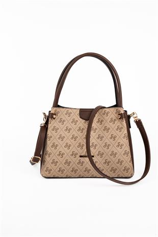 Silver & Polo SP1254 Kadın El Çantası Monogram Koyu Bej-Kahve