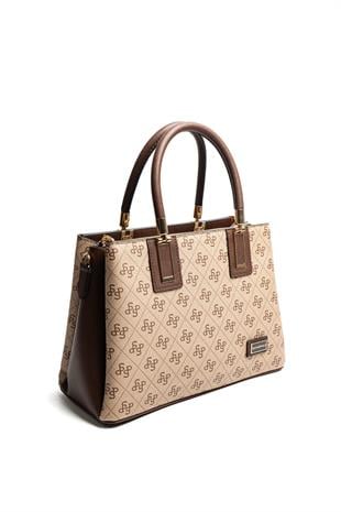 Silver & Polo SP1000 Kadın El Çantası Monogram Koyu Bej-Kahve