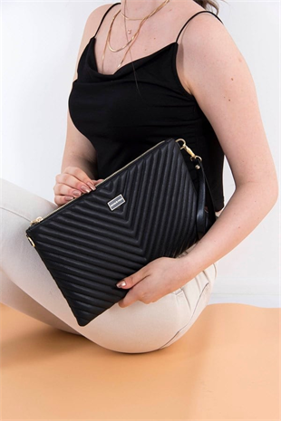 Silver Polo SP1034 Kadın Portföy & Clutch Kapitone V Siyah-Siyah