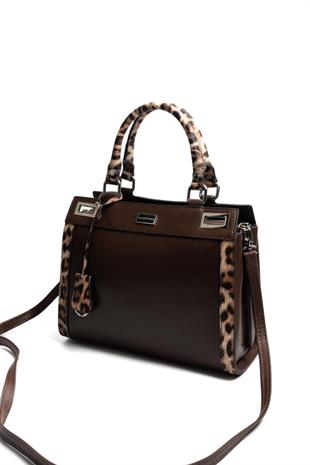 Silver & Polo SP1174 Kadın El Çantası Düz Kahve-Kahve-Leopar Taba