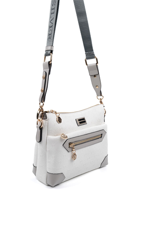 Silver & Polo SP1110 Kadın Çapraz Çanta Logolu Beyaz-A.Gri