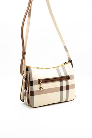 Silver & Polo SP818 Kadın Çapraz Çanta Ekose Krem-Taba