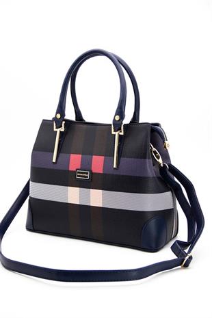 Silver & Polo SP667 Kadın El Çantası Ekose Lacivert
