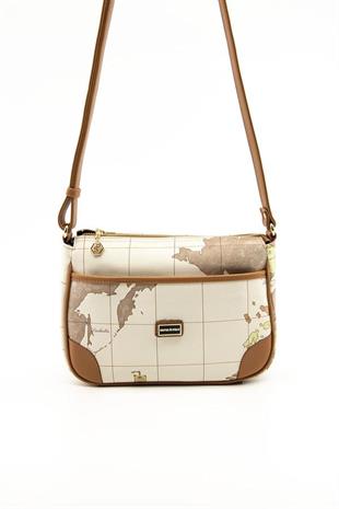 Silver & Polo SP1060 Kadın Çapraz Çanta Harita Bej-A.Taba