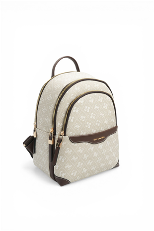 Silver & Polo SP1265 Kadın Sırt Çantası Monogram Taş-Kahve