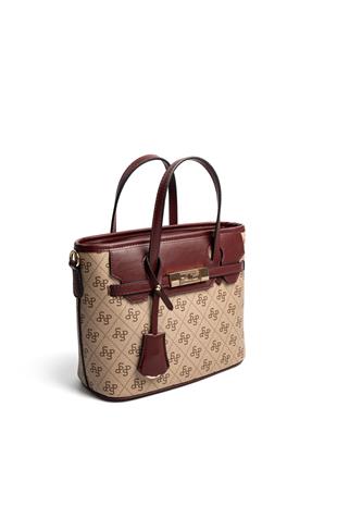 Silver & Polo SP1185 Kadın El Çantası Monogram Koyu Bej-Bordo