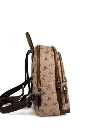 Silver & Polo SP1265 Kadın Sırt Çantası Monogram Koyu Bej-Kahve