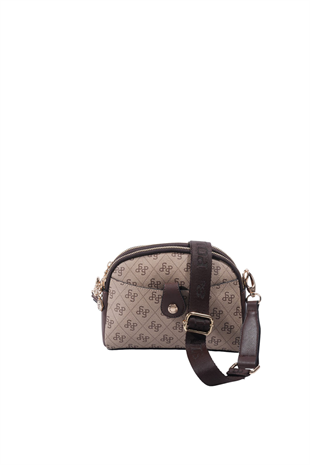 Silver & Polo SP1144 Kadın Çapraz Çanta Monogram Koyu Bej-Kahve