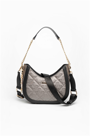 Silver & Polo SP1168 Kadın Omuz Çantası Logolu Platin-Siyah