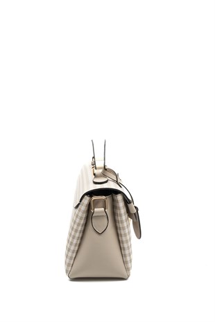 Silver & Polo SP1159 Kadın El Çantası Ekose Line Kare Kum Beji