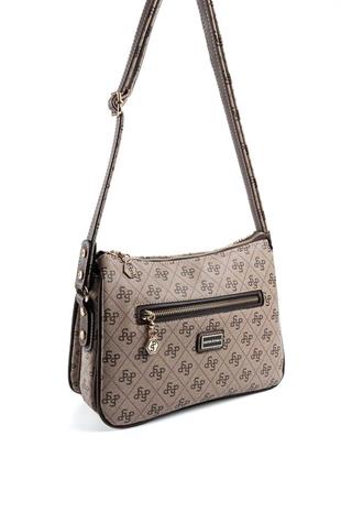 Silver & Polo SP818 Kadın Çapraz Çanta Monogram Koyubej-Kahve