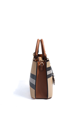 Silver & Polo SP1272 Kadın El Çantası Ekose Bej-Taba