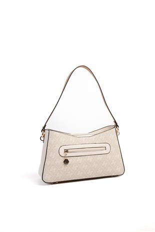 Silver Polo SP1102 Kadın Omuz Çantası Monogram Taş-Kemik-A.Taba