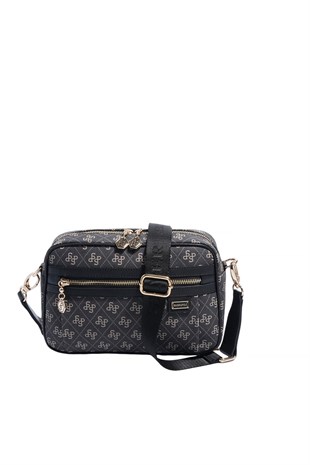 Silver & Polo SP1280 Kadın Çapraz Çanta Monogram Füme-Siyah