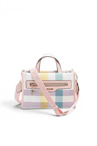 Silver Polo SP1271 Kadın El Çantası Ekose Lila-Pembe