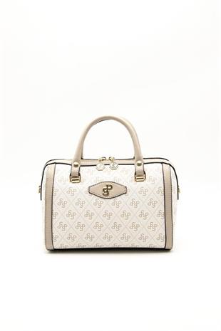 Silver & Polo SP1091 Kadın El Çantası Monogram Bej-Kum
