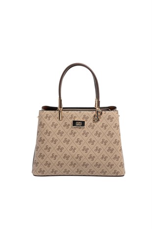 Silver & Polo SP1098 Kadın El Çantası Monogram Koyubej-Kahve