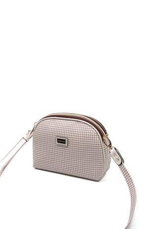 Silver & Polo SP765 Kadın Çapraz Çanta Kaz Ayağı Ekose Bordo-Kemik