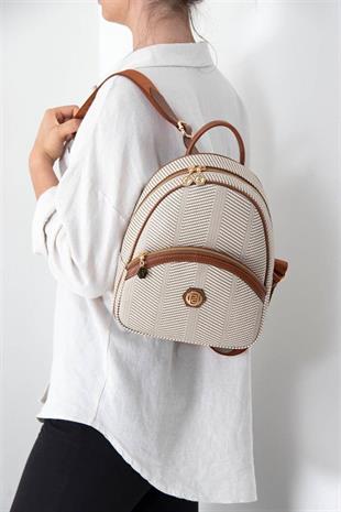 Silver & Polo SP945 Kadın Sırt Çantası Hasır Bej-Taba