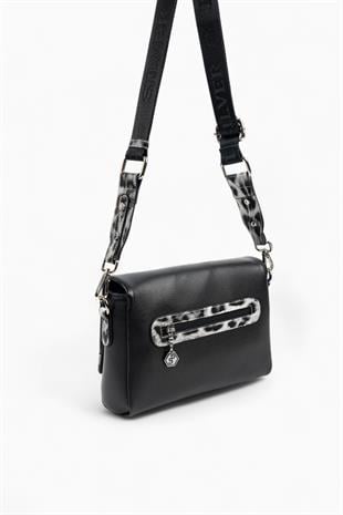 Silver & Polo SP1257 Kadın Çapraz Çanta Düz Siyah-Leopar Gri