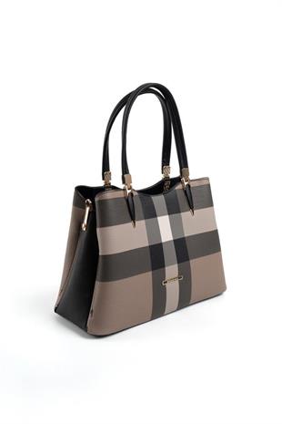 Silver & Polo SP1205 Kadın El Çantası Ekose Kahve-Siyah