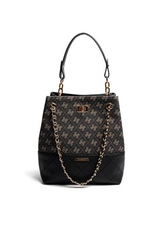 Silver Polo SP1262 Kadın Omuz Çantası Monogram Füme-Siyah