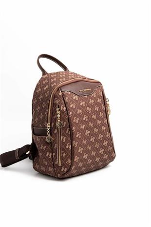 Silver & Polo SP906 Kadın Sırt Çantası Monogram Kahve