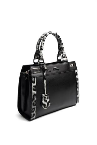 Silver & Polo SP1174 Kadın El Çantası Düz Siyah-Siyah-Leopar Gri