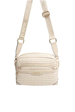 Silver & Polo SP1201 Kadın Çapraz Çanta Ekose Line Kare Kum Beji-Kum