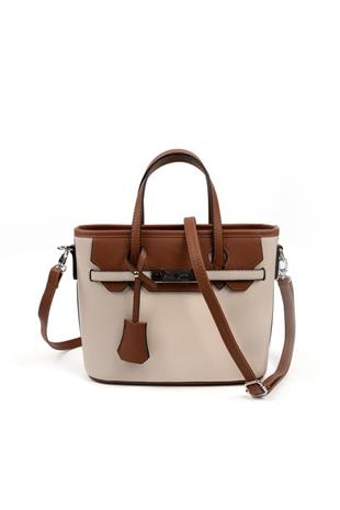 Silver & Polo SP1185 Kadın El Çantası Düz Bej-Taba