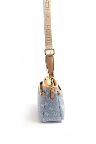Silver & Polo SP1184 Kadın Çapraz Çanta Monogram Mavi-Ten